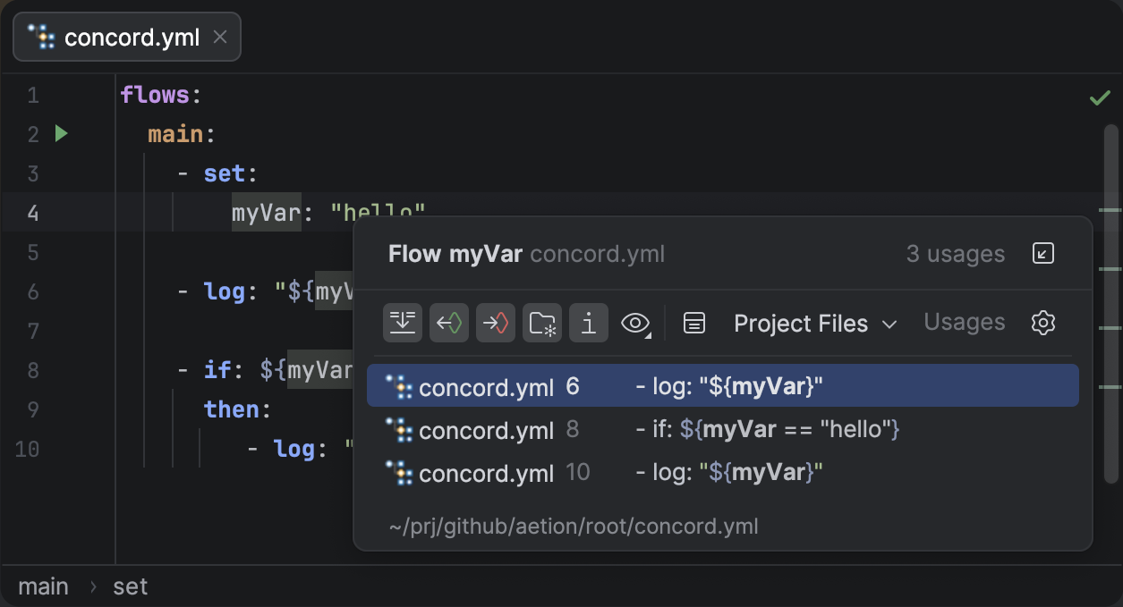 Find Usages for a variable declaration